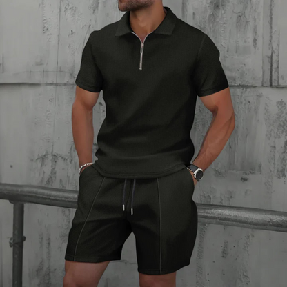 IBIZA Co-Ord Set – Zip Neck Polo & Soft Knit Shorts