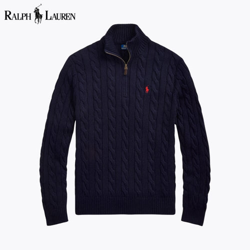 R.L Chunky Cable-Knit Cotton Quarter-Zip Sweater